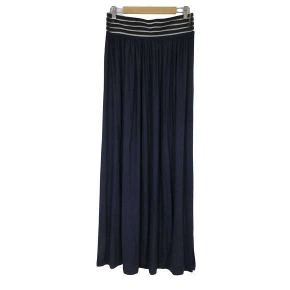 Moa wide elastic waist band navy maxi skirt - Picture 3 of 10